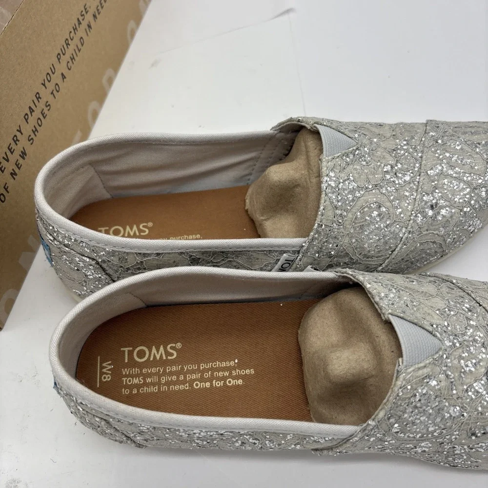 Tom's Classic Silver Lace Glitz Women's 8  Blingy Sparkles